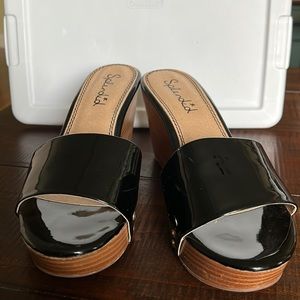 Splendid Black Patent 3” Hells Wedge Slides